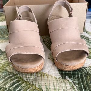 Clarks Cream Wedge Mules